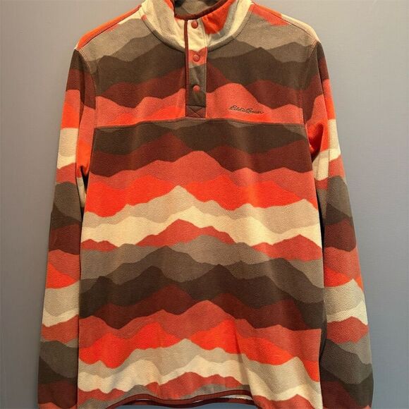 Eddie Bauer Men's XLT Orange Fleece Pullover Sweater Geometric Pattern - Picture 1 of 9